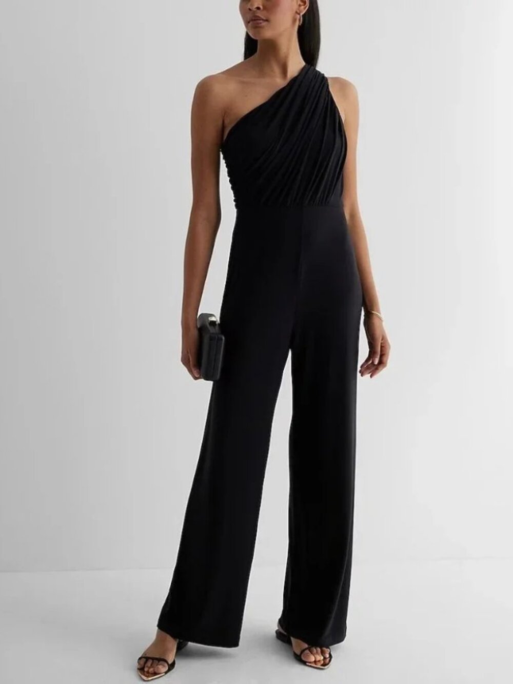 NWT Express Black One Shoulder Wide Leg Jumpsuit Womens Small